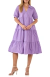 English Factory Tiered Puff Sleeve Dress In Purple