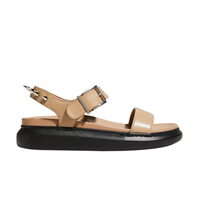 Alexander Mcqueen Spikes Leather Sandals In Beige