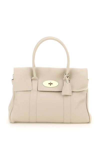 Mulberry Bayswater Beige Shoulder Bag With Postmans Lock In Hammered Leather In Neutral