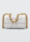 Bottega Veneta Cassette Chain-embellished Padded Intrecciato Leather Shoulder Bag In White