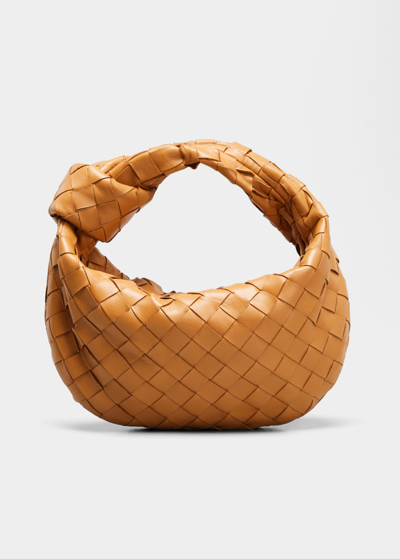 Bottega Veneta Jodie Mini Intrecciato Knot Hobo Bag In Caramel