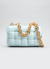 Bottega Veneta Chain Cassette Padded Intrecciato Crossbody Bag In Teal