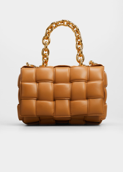 Bottega Veneta Chain Cassette Padded Intrecciato Crossbody Bag In Caramel