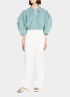 SEA SIA OVERSIZED PUFFED SLEEVE FRONT-ZIP BLOUSE