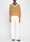 Rag & Bone Ribbed Knit Sweater With Contrast Collar In Camel