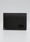 Ferragamo Revival Bicolor Leather Card Case With Id Window In Nero