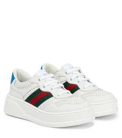 Gucci Kids' Web 细节厚底运动鞋 In White/comb