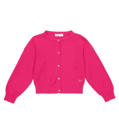 Monnalisa Fuchsia Cardigan For Girl With Logo In Blush Pink