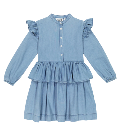 Molo Kids' Girl's Carisma Ruffle Trim Denim Dress In Blue