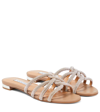 Aquazzura Moondust Crystal-embellished Leather Slides In Beige