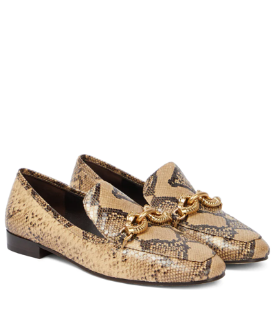 Tory Burch Jessa Snake-effect Leather Loafers In Desert Dust Roccia/gold