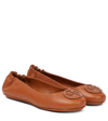 Tory Burch Minnie Leather Logo Travel Ballerina Flats In Brown