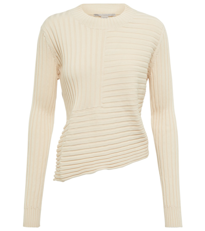 Stella Mccartney Asymmetric Ribbed Organic Cotton Jumper In Panna