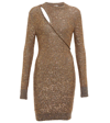 Stella Mccartney Layered Slash-cutout Paillette Knit Mini Dress In Grey Gold