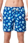Tom & Teddy Citrus Print Swim Trunks In Ocean Blue