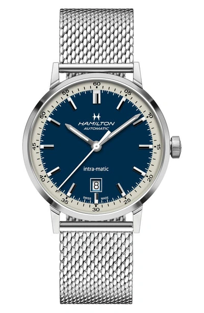 Hamilton Men's Swiss Intra-matic Stainless Steel Mesh Bracelet Watch 40mm In Blau