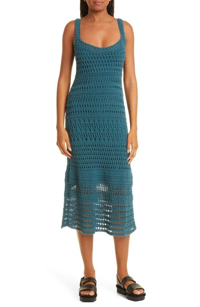 Vince Crocheted Cotton-blend Midi Dress In Green