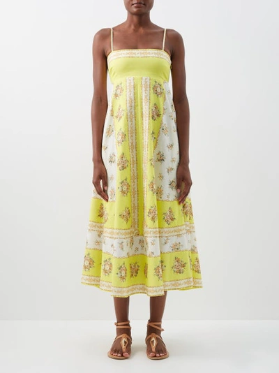 Ale Mais Catalina Floral-print Cotton-blend Voile Dress In Yellow Print