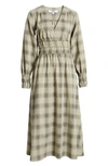 Bb Dakota By Steve Madden Long Live Plaid Long Sleeve Midi Dress In Sycamore Green