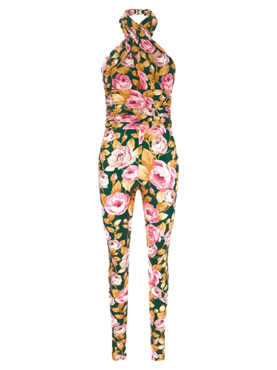 Saint Laurent Printed Halter Jumpsuit In Green