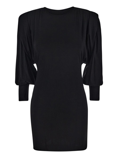 Attico Quinn Mini Bodycon Dress With Long Draped Sleeves In Black