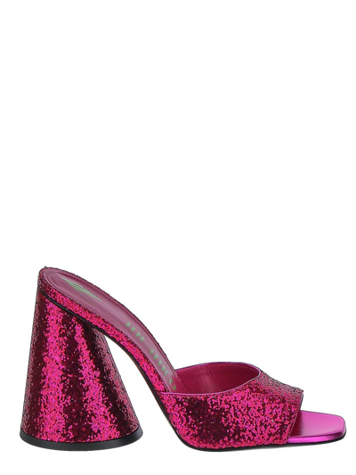Attico Luz 105 Glitter-finished Leather Mules In Pink