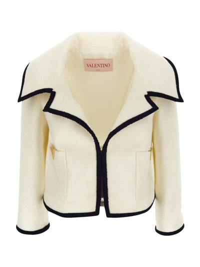 Valentino White Vgold Contrast Trim Tweed Jacket