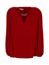 Valentino Logo Chain Silk Shirt In Red