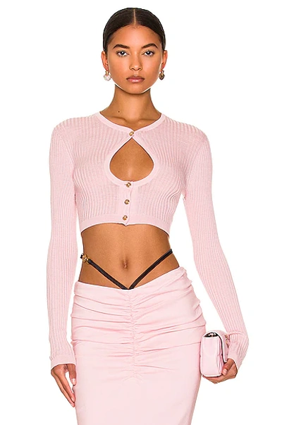 Versace Pink Cropped Cut-out Wool Cardigan