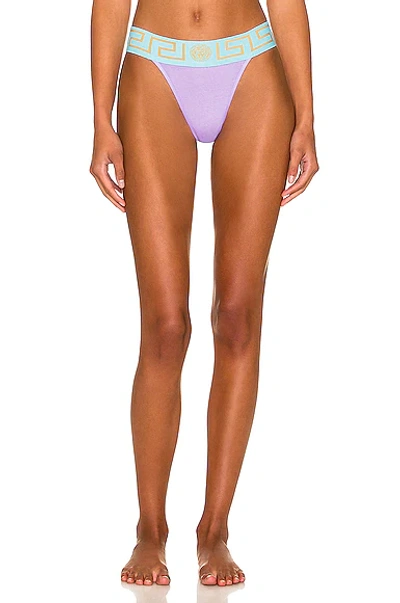 Versace Greca Border Thong In Liatris Splash