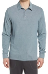 Vince Stripe Long Sleeve Sueded Pima Cotton Polo In Carmel Teal/ H White