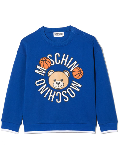 Moschino Babies' Logo-print Crew Neck Sweatshirt In Blue