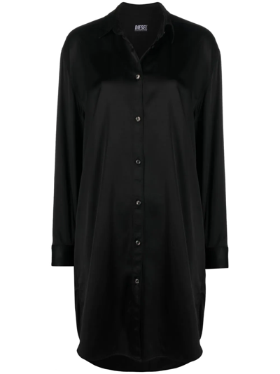 Diesel Cotton Shirt Dress In Black