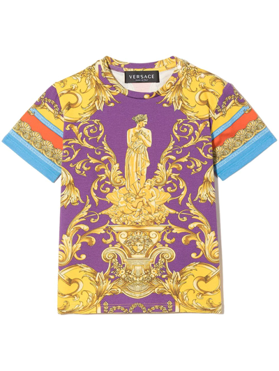 Versace Baroque Pattern-print Short-sleeved T-shirt In Violett
