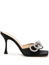 Mach&mach Double Bow Crystal-embellished Satin Mules In Schwarz