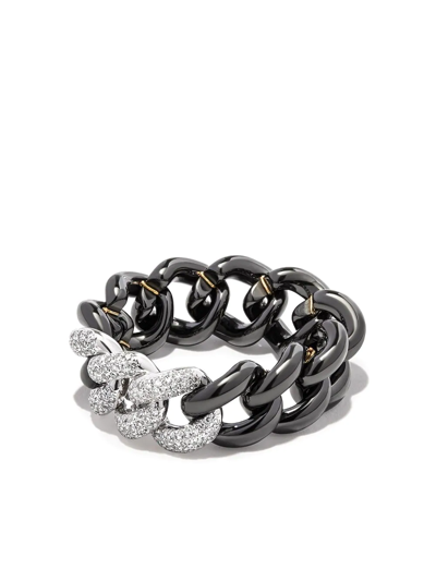 Shay 18kt White Gold Diamond Link Ring In Black