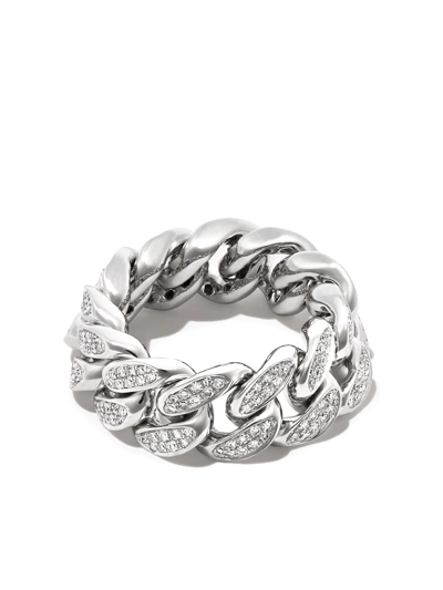 Shay 18kt White Gold Diamond Flat-link Ring In Silver