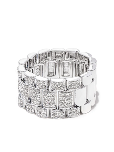 Shay 18k White Gold Rail Link Diamond Ring In Silver
