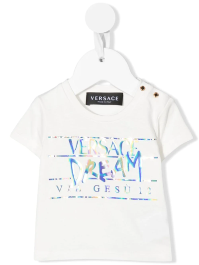 Versace Babies' Logo-print Short-sleeve T-shirt In White