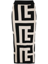 Balmain Monogram Pattern Knitted Midi Skirt In Neutrals