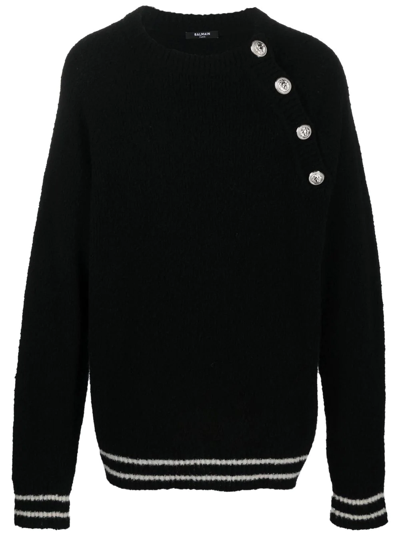 Balmain Button-fastening Crew-neck Jumper In Black