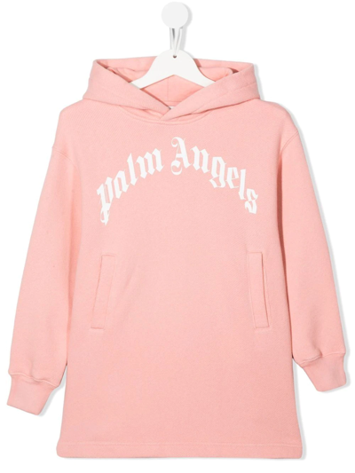 Palm Angels Kids Pink Classic Logo Hoodie Dress In Pink White
