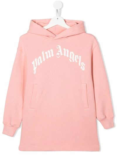 Palm Angels Kids' Logo印花连帽连衣裙 In Pink