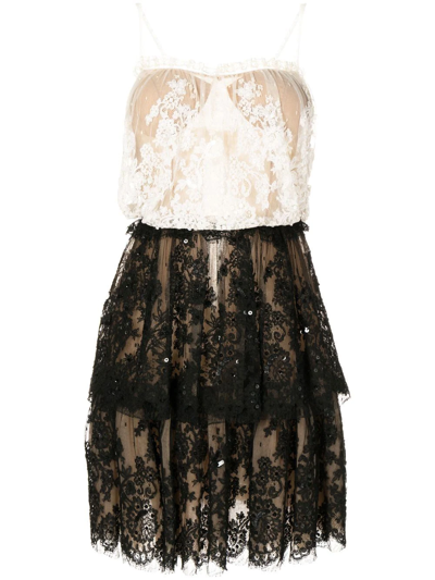 Zuhair Murad Two-tone Floral-lace Mini Dress In Schwarz