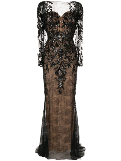 Zuhair Murad Sequinned Floral-lace Gown In Schwarz