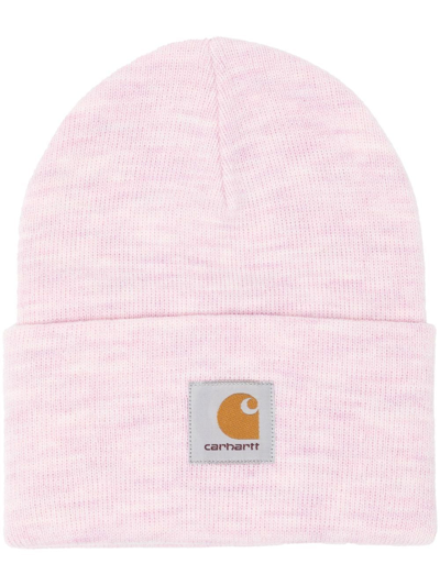 Carhartt Logo-patch Knitted Beanie In Rosa