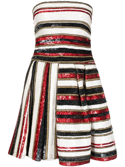 Zuhair Murad Sequinned Stripe-print Mini Dress In Rot