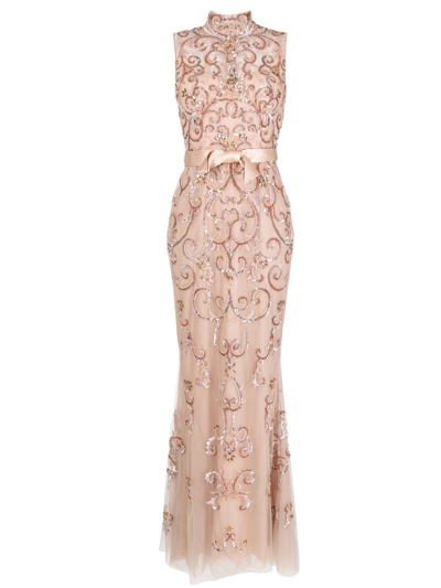 Zuhair Murad High Neck Embellished Gown In Rosa