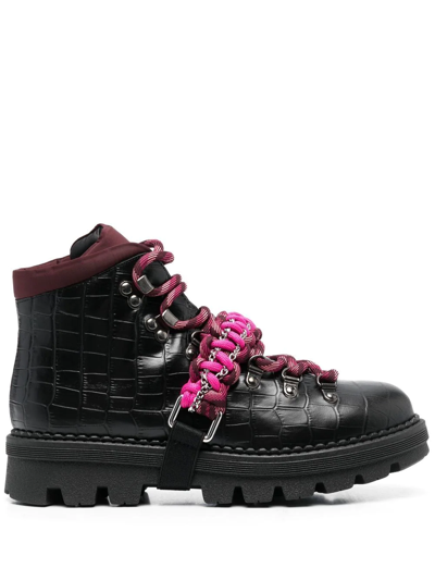 Pinko Crocodile-embossed Climbing Boots In Black