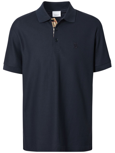 Burberry Tb Logo Cotton Polo Shirt In Coal Blue